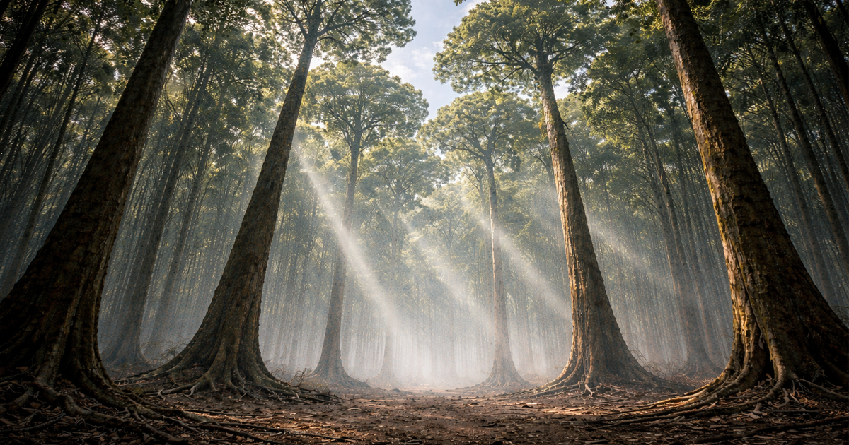 Marketplace competition visualization: trees competing for sunlight like sellers bidding for sponsored search placement
